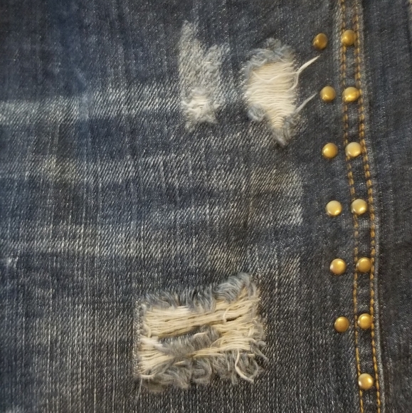 Hang Ten Raw Hem Distressed Mini Blue Jean Skirt  3 - Picture 5 of 7